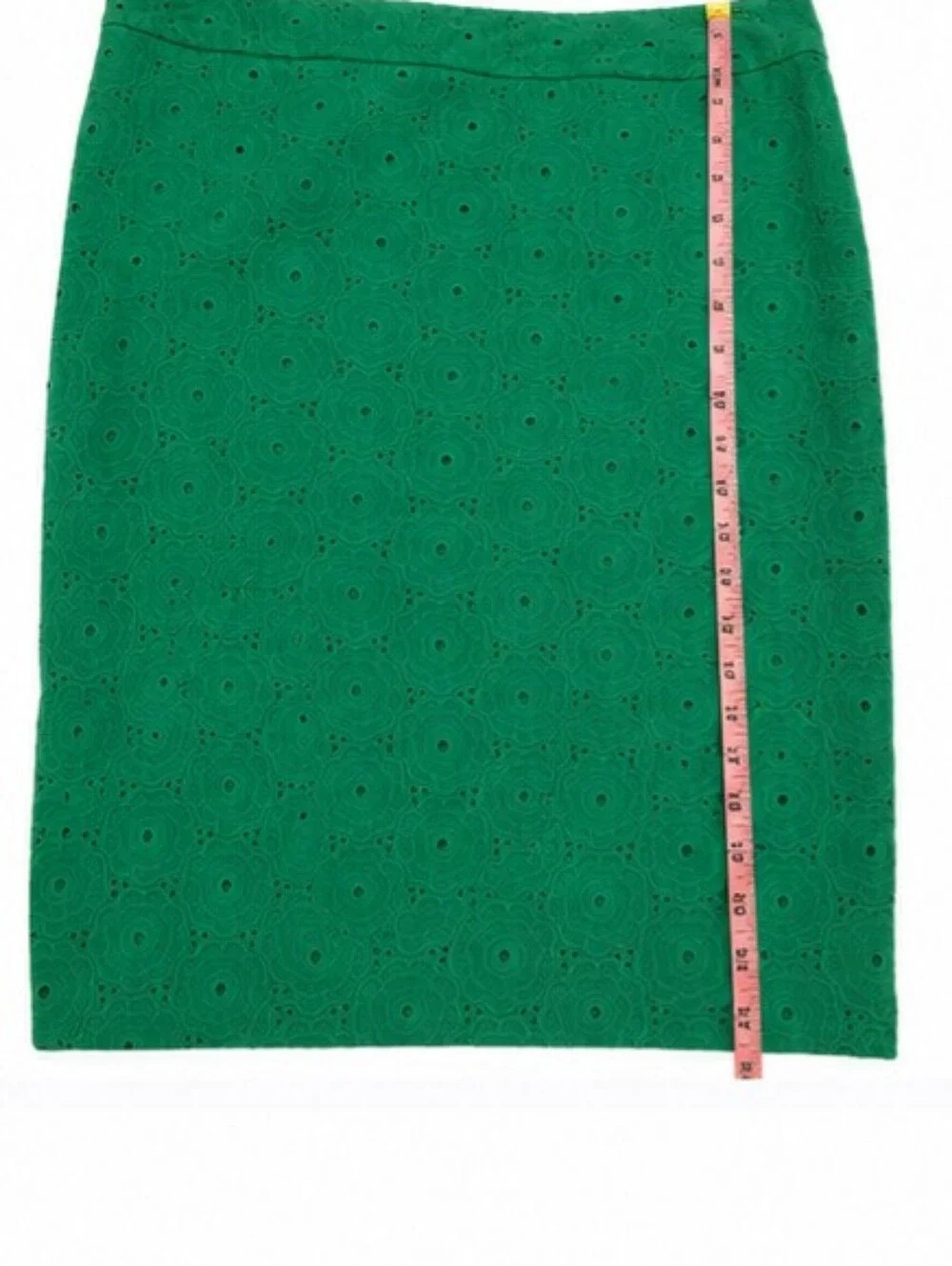 Talbots Green Eyelet Pencil Skirt Women's Size 12 Lined Knee Length Classic Care